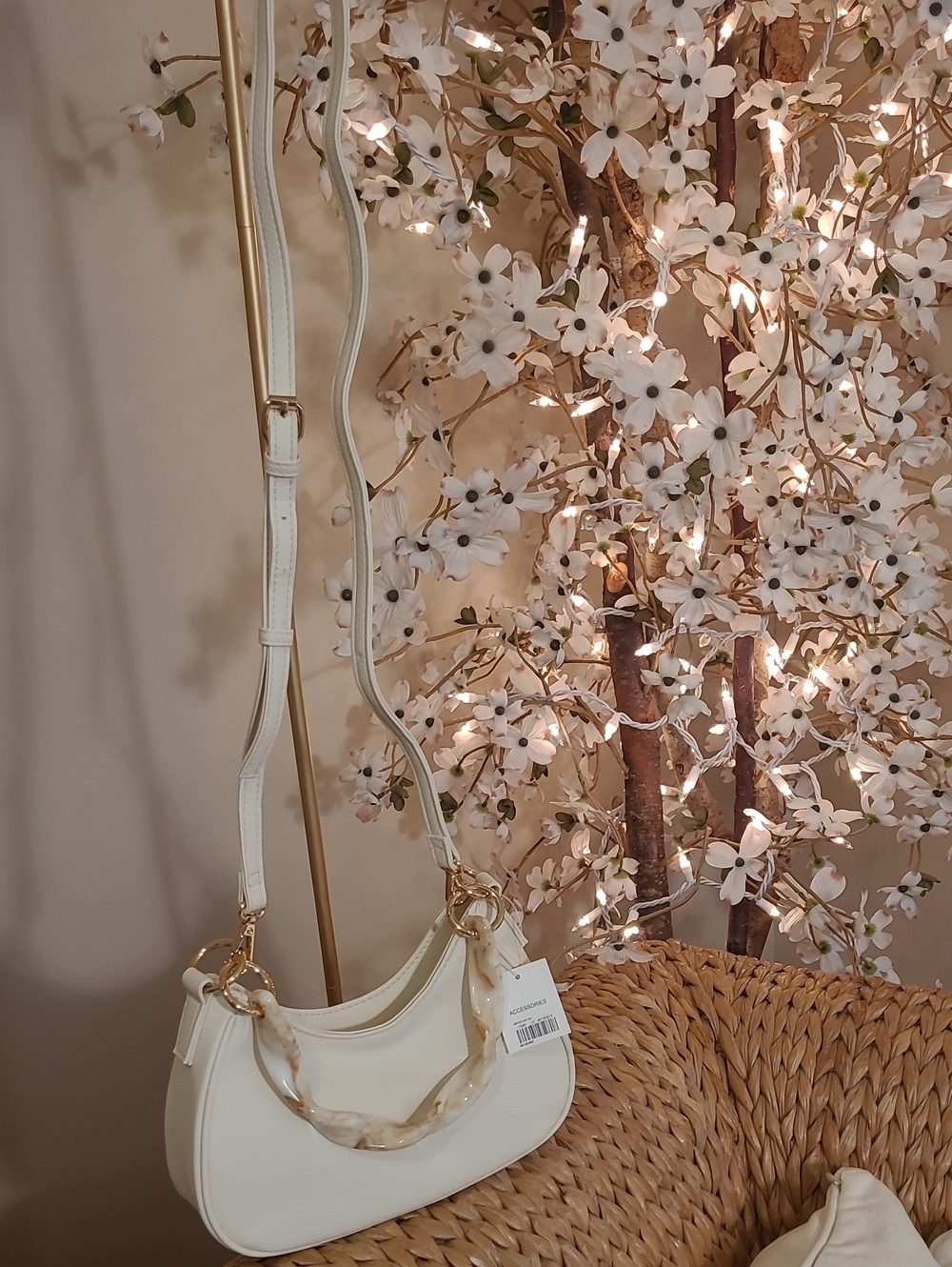 NWT Cream Twisted Lucite Handle Mini Handbag